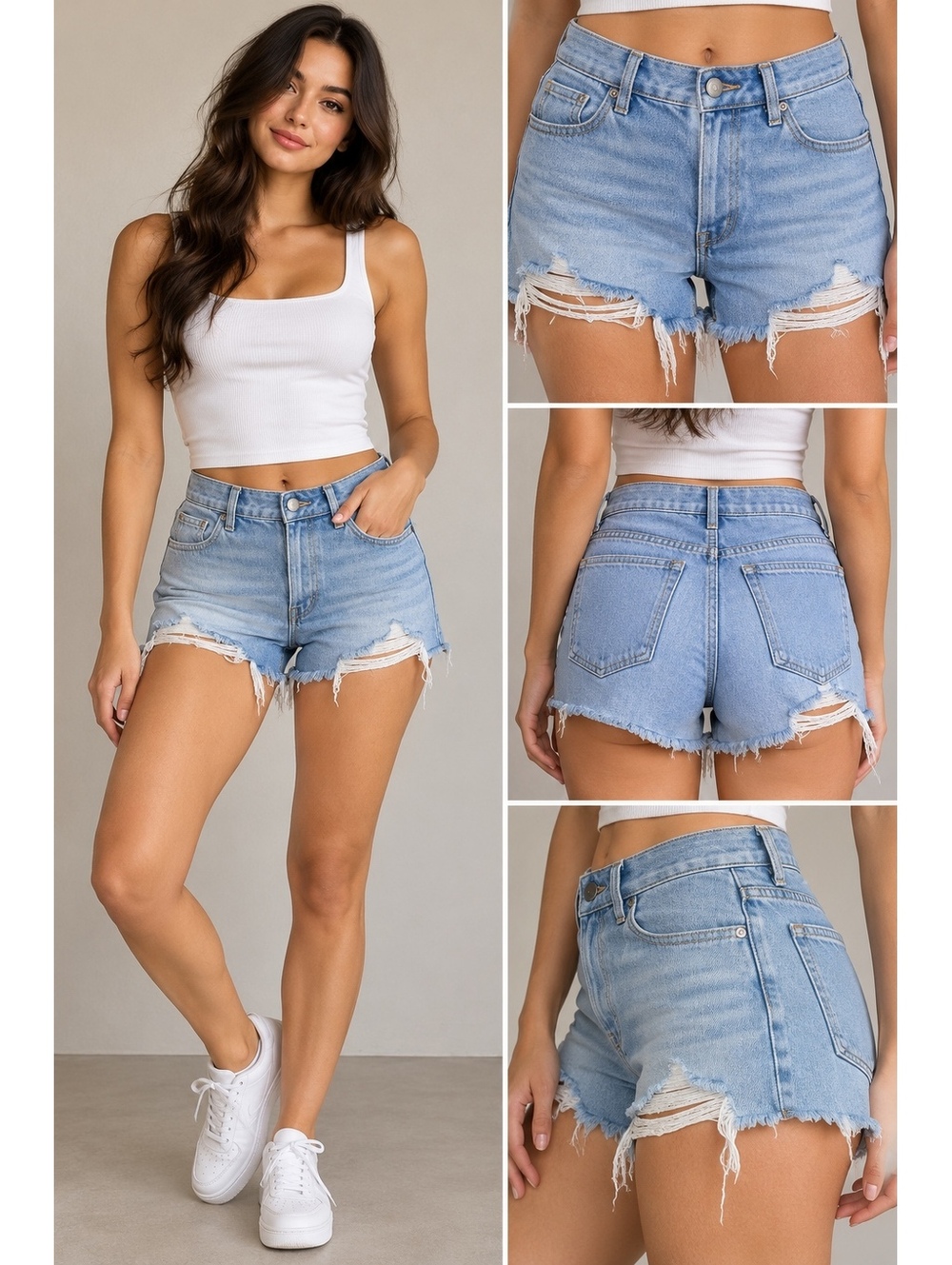 7 For All Mankind Women’s Denim Shorts 25 Light Wash Distressed Raw Hem NWT